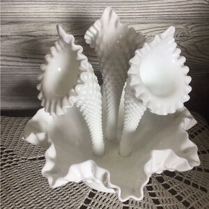 Elegant White Milk Glass Epergne, Fenton